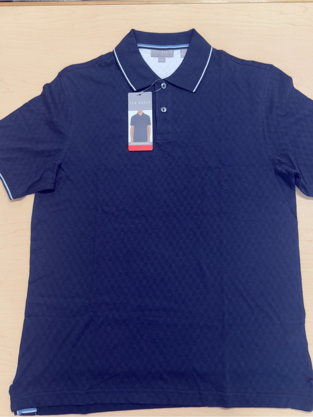 Ted Baker Men’s Navy Polo with White Contrast Piping Size Medium